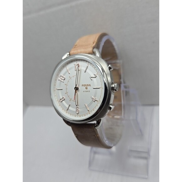Fossil Q Hybrid Womens Silver White Dial Tan Leather Smartwatch New Battery - Picture 2 of 12